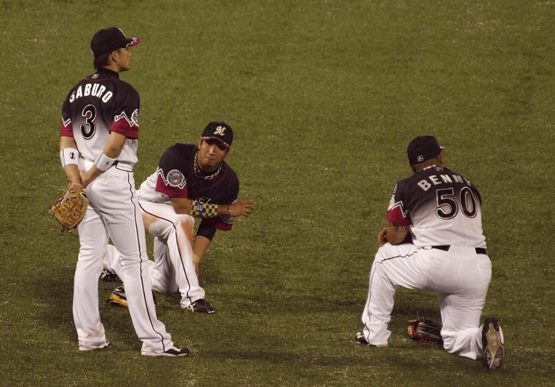 Lotte outfield chills during a pitching switch