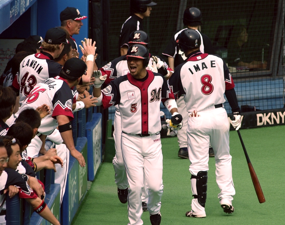 Koichi is ecstatic after his 5th inning moon shot